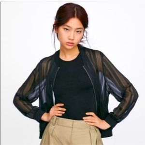 Zara Sheer Zip Up Bomber Jacket